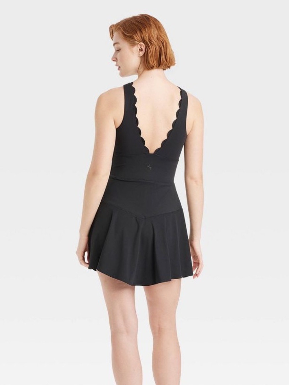 JOYLAB SCALLOPED Black V-Back Skirted One-Piece MINI DRESS SIZE MEDIUM ATHLETIC